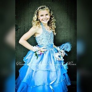 Girls Tulle Beaded Chiffon Turquoise Dress!